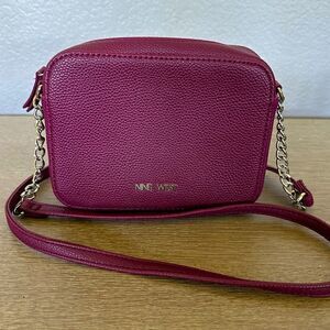 Nine West Maroon Red Silver Chain Crossbody Purse Bag